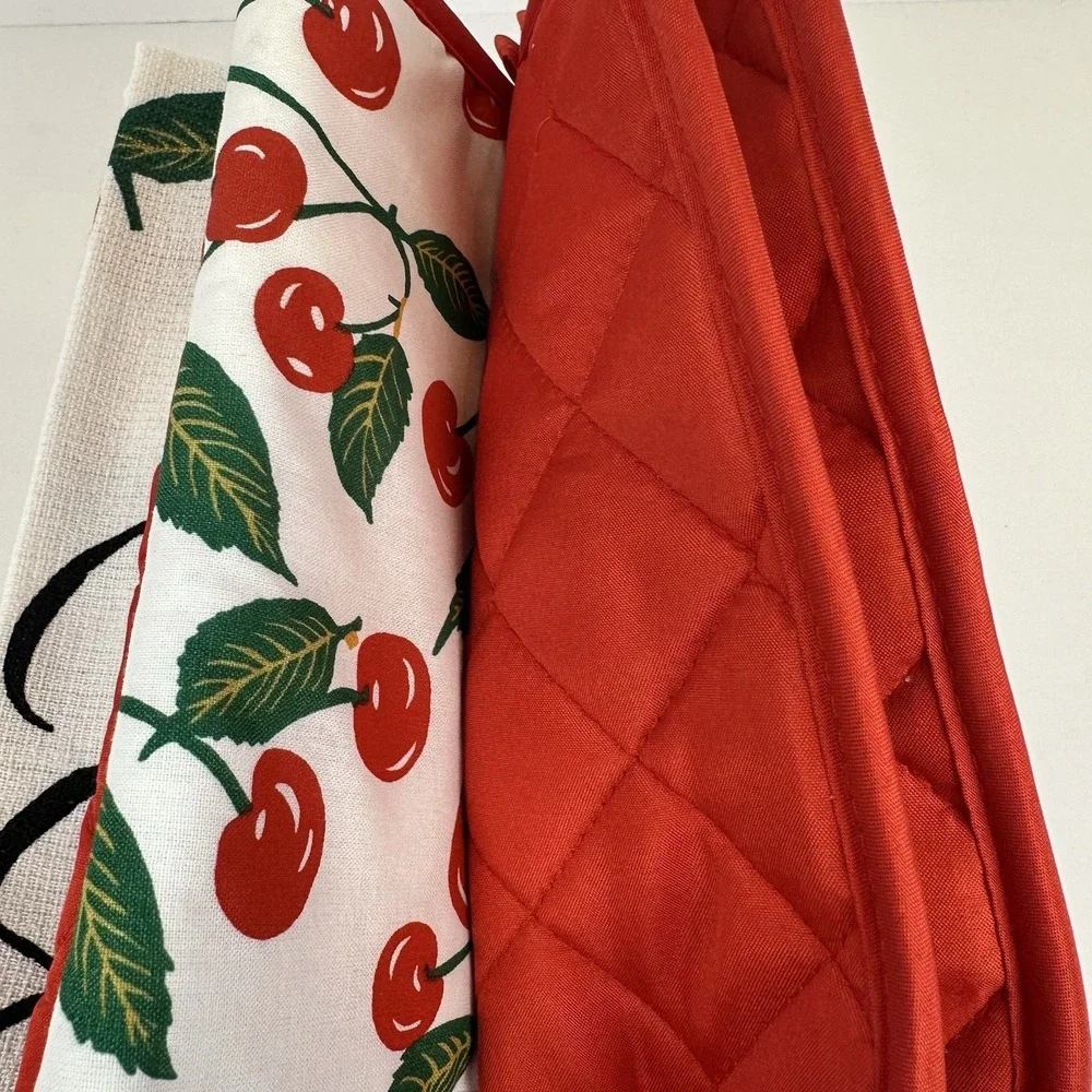 Cherry Kitchen Bundle Set Towels Oven Mitt Pot Holders Cute